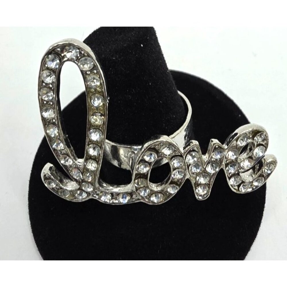 Statement Ring Love Silver-Tone Adjustable Size 7 glam womens Jewelry fashion